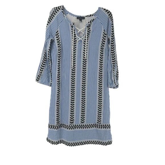 Tribal Femme Dress Bohemian Embroidered Beach Blue Size S 3/4 Sleeve Pocket Boho - Picture 1 of 10